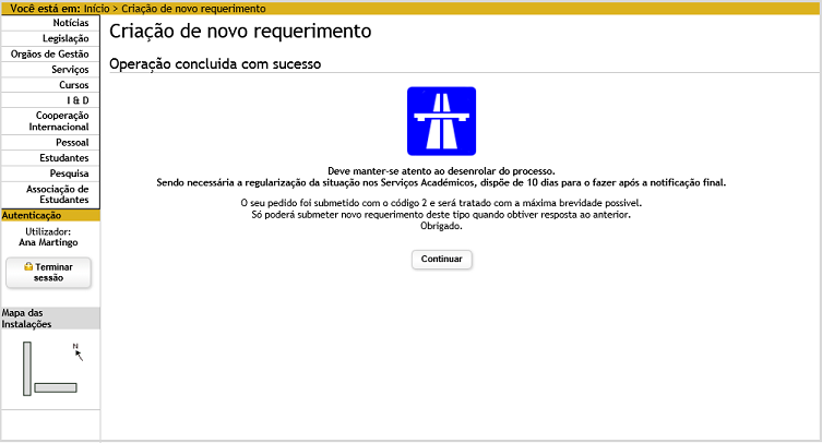 Imagem da pgina do SIGARRA de confirmao de pedido efetuado