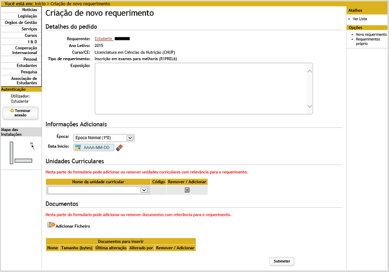 Imagem da pgina do SIGARRA com a exposio e indicao da poca do Exame