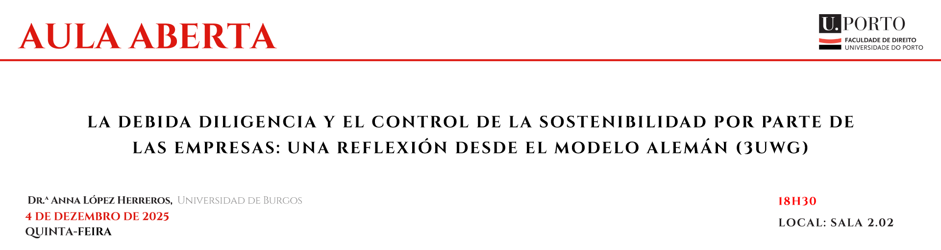 Aula aberta - La debida diligencia y el control de la sostenibilidad por parte de las empresas: una reflexin desde el modelo alemn (3UWG)