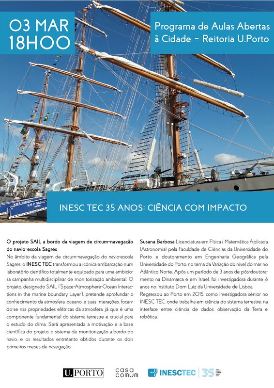 INESC TEC 35 anos: cincia com impacto O projeto SAIL a bordo da viagem de circum-navegao do navio-escola Sagres | Aula Aberta  Cidade