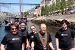 Participação da  U.Porto na Regata de Barcos Rabelos, no dia 24 de junho: equipa da Universidade. Ao fundo a Ponte Luiz I.